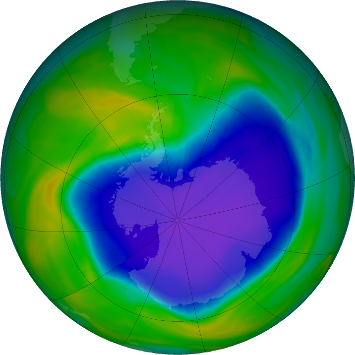 Antarctic ozone map for 02 November 2020